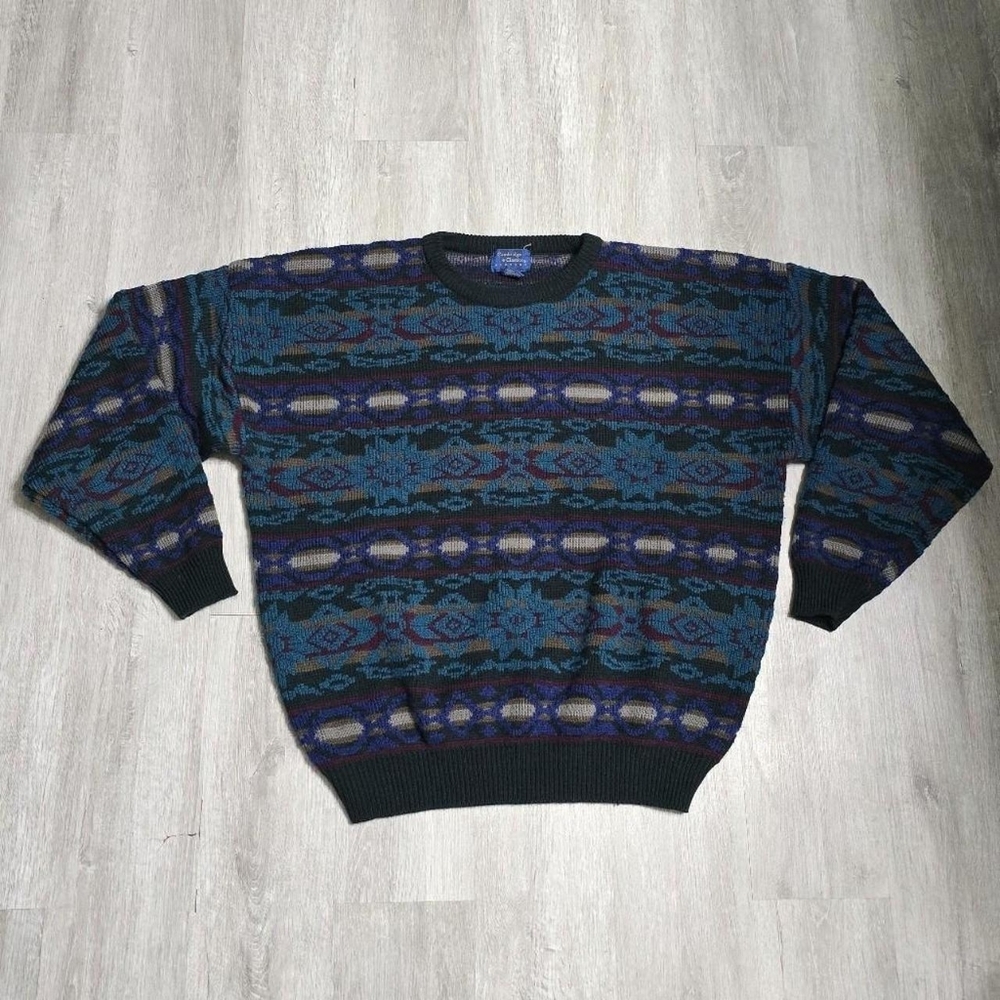 Vintage 90s Cambridge Classics Supply Co Knit Sweater Mens Wool Blend Cable